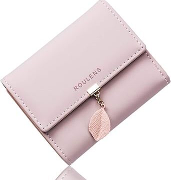 Roulens Portafoglio in pelle PU borsa con RFID da donna con ciondolo foglia con cerniera