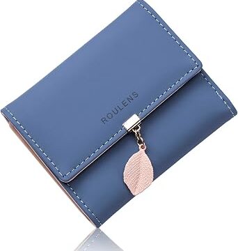 Roulens Portafoglio in pelle PU borsa con RFID da donna con ciondolo foglia con cerniera