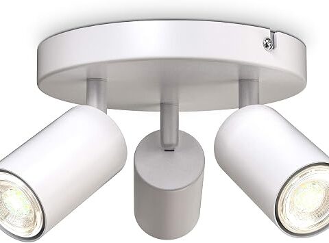 B.K.Licht faretti da soffitto orientabili, attacco per 3 lampadine GU10 non incluse, plafoniera moderna in metallo bianco, diametro 19cm, lampada da soffitto rotonda per camera da letto o salotto