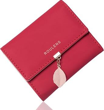Roulens Portafoglio in pelle PU borsa con RFID da donna con ciondolo foglia con cerniera