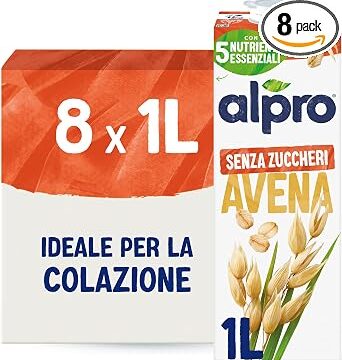ALPRO SENZA ZUCCHERI, Bevanda all’AVENA – 8x1L | NATURALMENTE SENZA LATTOSIO E 100% VEGETALE, Senza Glutine, con Vitamine B2, B12, D2, E