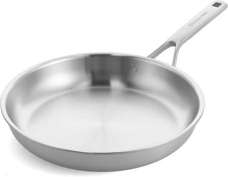 KitchenAid MultiPly 3PLY Padella in Acciaio Inox senza PFAS da 24 cm, Triplice, Multiclad, Induzione, Sicura in Forno fino a 220°C, Lavastoviglie, Argento