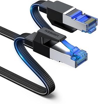 UGREEN Cat 8 Cavo Ethernet Rj45 40Gbps 2000MHz Piatto Nylon (15M) | Lan Internet ad Alta Velocità per Gaming Xbox X TV Box Router Server NAS