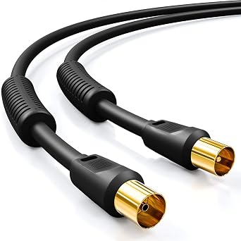 deleyCON 3,0m Cavo Antenna TV (Connettore IEC a Accoppiatore IEC) Coassiale HDTV Schermatura 4x 2x Filtro Ferrite Antidisturbo DVB-T DVB-T2 Radio DAB – Nero