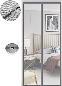 Zanzariera Magnetica per Porte 90 x 205 cm, Tenda Magnetica Zanzariera Porta, Nessun Attrezzo Richiesto, Facile da Installare, Adatto a Bambini e Animali Domestici, Grigio Puro