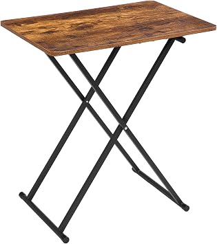 HOOBRO Tavolino, Altezza Regolabile, Pieghevoli Tavolo, Tavolini per Spuntini, 60 × 40 × 60 cm, Accanto al Divano, Stile Industriale, Struttura Stabile, Montaggio Facile, Marrone Vintage EBF16BZ01