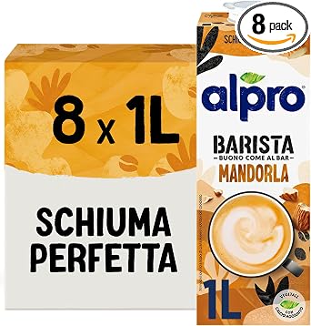 ALPRO BARISTA, Bevanda alla MANDORLA – 8x1L | NATURALMENTE SENZA LATTOSIO E 100% VEGETALE, Ideale con il Caffè per una Schiuma Perfetta