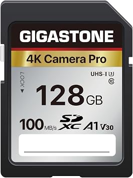 [5 anni di recupero dati gratuito] GIGASTONE scheda di memoria da 128 GB serie 4K Pro, velocità fino a 100 MB/s, compatibile con videocamere Canon, Nikon, Sony, A1 V30 UHS-I