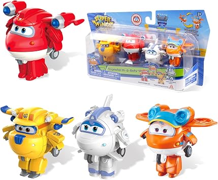 Super Wings 2” trasformabile giocattolo 4 Pack, Supercharged Jett, Donnie, Astra, Sunny, Aereo Giocattoli Veicolo Mini Figure, Giocattoli Transforming per bambini e bambine di 3 4 5 6 7 8 anni