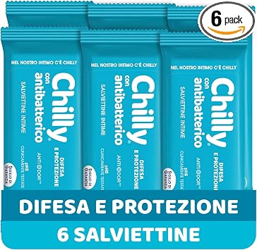 Chilly, Salviettine Intime Lenitivo, 6 x 12 pz | Sollievo dai Fastidi Intimi, con Bisabololo Dermocalmante, pH 5, Clinicamente Testato