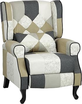 Totò Piccinni Poltrona PATCHWORK Reclinabile (COMFORT ELEGANT) | Design originale multicolore con poggiapiedi imbottita, con piedi in legno di faggio