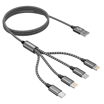 Multi Cavo di Ricarica[1.2M]4 in 1 MultiploCavetto Rapida per iPhone Galaxy | Multi Cavo di Ricarica Cavetto con Micro USB Tipo C Lightning interfaccia Cavo USB per Samsung iPhone Huawei Redmi LG PS5