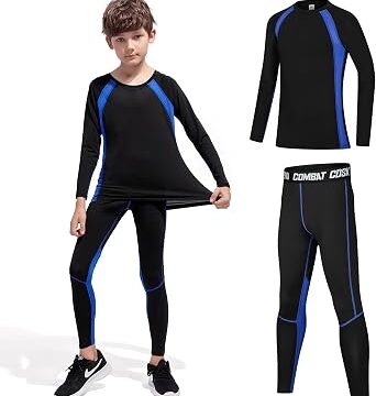 Intimo Termico Bambino Calcio, Bambini Tuta Termica Maglia e Pantaloni | Tessuto caldo e traspirante, set termico per ragazzo e bambina, ideale come base layer per calcio, sci e sport invernali