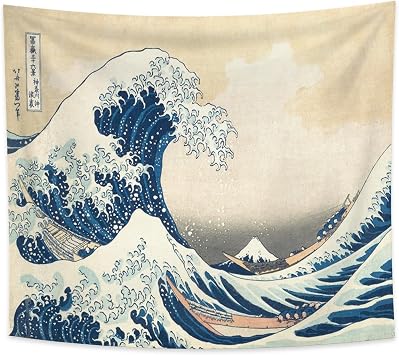 YONGFOTO Arazzo da Parete Giapponese Monte Fuji 36 Viste Camera Tappezzerie La grande onda di Kanagawa Montagna Muraria Japones Poster Pittura Tradizionale Hokusai 180x160cm
