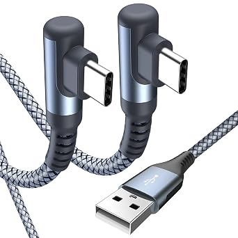 Cavo USB C angolo di 90 gradi [2 pezzi 2m] ricarica rapida, cavo di ricarica Cavo USB C in nylon tipo C per Samsung Galaxy S21 Plus, Note10 / 9/8, M31, A71 A52 A51 A50 A40 A10 A7, Mi9 / 8 (grigio)