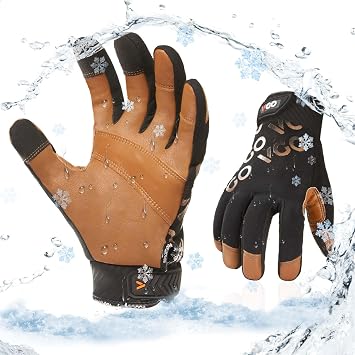 Vgo…-20 °C guanti da lavoro invernali in pelle foderati uom(GA9603FW,M) | Marrone,pelle di capra,isolamento C100,-20 °C o oltre,leggero,destrezza,touchscreen,morbido,costruzione,esterno,guida