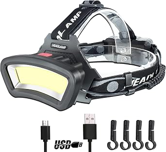 DARKBEAM Lampade da testa frontale COB Proiettore LED con luce rossa | Ricaricabile tramite USB 2000 lumen Durevole Manutenzione dell’auto e costruzione notturna – Incluse batterie Durata 7-14 ore
