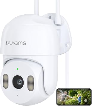 blurams 2K Telecamera Wi-Fi Esterno 360° PTZ Videocamera Dual-Band WiFi | Sorveglianza con Visione Notturna a Colori, 5GHz & 2.4GHz WiFi, Rilevamento Movimento, Audio Bidirezionale, IP66 Impermeabile