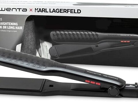 Rowenta x KARL LAGERFELD SF411L Extra Liss Piastra per Capelli, Superficie Larga, 6 Temperature, Riscaldamento Rapido, Rivestimento in Cheratina, Nero