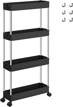 SONGMICS Carrello Portaoggetti a 4 Livelli, con Ruote | Carrello da Cucina Salvaspazio, in Bagno Ufficio, Nero Inchiostro e Argento, Collezione BENCO KSC008B01