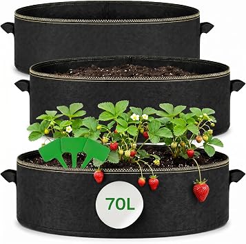 Praknu 3 Sacchi per Piante 70 L in Tessuto non Tessuto – Vasi da Orto Erbe | Materiale traspirante per radici forti, con manici e 3 cartellini da etichettare, per erbe, fiori, fragole e per le patate