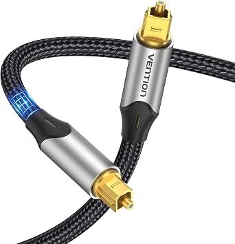 VENTION Cavo Ottico Audio Digitale Cavo Toslink Audio Ottico 1m S/PDIF Per TV, Viedo e Home Cinema CD PS4 Xbox Soundbar (Alluminio)