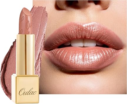 Oulac Rossetto Metallizzato Lucido Nudo, Rossetti Glitter Senza Profumo, Perlato e Brillante, Colore Intenso Lunga Durata, Formula Idratante Nutre le Labbra, Vegan & Senza Glutine, 07 Pure Envy