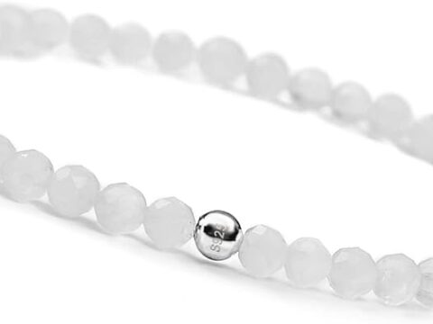 GD GOOD.designs Bracciale Donna con Pietre Naturali Vere e Perlina in Argento 925 | Braccialetto Elastico di Perline Sfaccettate 4 mm | Sacchetto Regalo Incluso