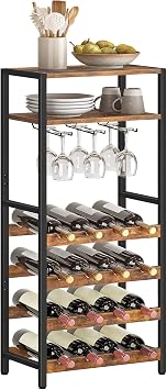 HOOBRO Portabottiglie con 16 Posti, Scaffale Porta Vino con Piano e Portacalici, 5 Ripiani per Decorazione a Bar, per Cucina, Sala da Pranzo EBF04JJ01