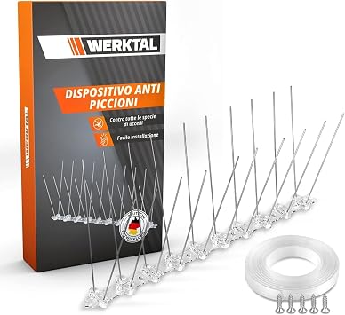WERKTAL Dissuasore per Piccioni – Repellente Efficace e Durevole in Acciaio Inox [3 metri] – Protezione Anti Uccelli per Balcone e Finestre