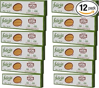 Felicia, Linguine con Avena Integrale, Pasta Biologica con Farina di Avena Integrale, Ricca Fonte di Ferro e di Fibre, il Sapore Delicato Consente Molteplici Abbinamenti, Box da 12 Confezioni