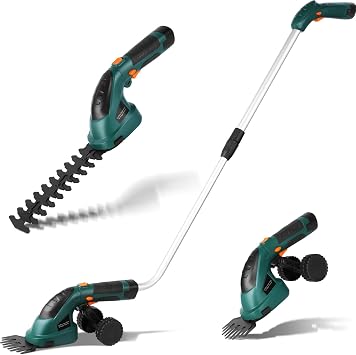 LIFERUN Cesoia per Erba a Batteria 7,2V2000mAh,Tagliasiepi a batteria 2in1 | Forbici per erba con Manico Telescopico, Taglia bordi, Impugnatura Rotante 180°, Per Siepi, Giardino, Prato, Cespugli, Verde
