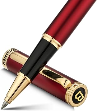 BEILUNER Penna Rollerball di Lusso, Finiture Oro 24K, Design Nobili ed Eleganti, Ricambio Schneider, Set Regalo per Uomo e Donna, Professionale, Ufficio Dirigenziale – Rosso & Oro