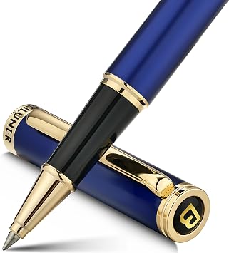 BEILUNER Penna Rollerball di Lusso, Finiture Oro 24K, Design Nobili ed Eleganti, Ricambio Schneider, Set Regalo per Uomo e Donna, Professionale, Ufficio Dirigenziale – Blu & Oro