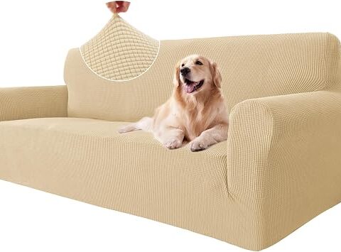 Ystyle Copridivano 3 Posti con Braccioli, Elasticizzato Copri Divano Antigraffio Gatto Cani, Universale Moderno Fodere Copridivani, Elastico Copripoltrona Antimacchia Antiscivolo, Beige Giallo
