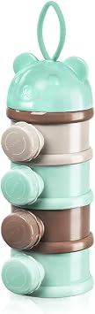 Vicloon Dosatore per Latte in Polvere, Dispenser di Latte in Polvere con 4 Scomparti, Impilabile Contenitore Spuntino e Dosalatte in in Polvere per Viaggio, Cereali, Frutta (Verde)