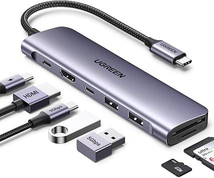 UGREEN Revodok 1071 Hub USB C 7 in 1 Adattatore Multiporta Docking Station | HDMI 4K, Lettore di Schede SD TF, PD 100W Rapida, 5Gbps 2A1C, Compatibile con MacBook Neo iPad Pro Air iPhone 18 Pro Max
