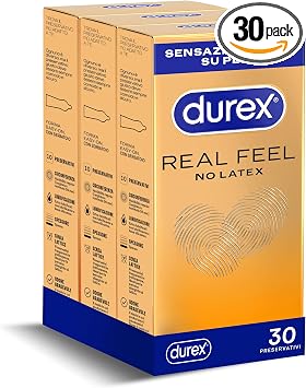 Durex Real Feel, Preservativi Senza Lattice, Vestibilità Regular, 30 Profilattici
