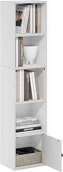 Furinno Luder – Libreria a 5 ripiani con 1 anta portaoggetti, colore: Bianco