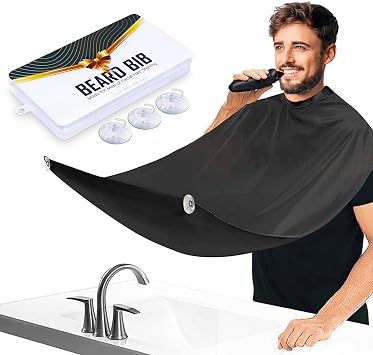 Leaflai Grembiule da Barba, Impermeabile Telo per Barba, Cattura Barba e Capelli, Antiaderente, Con 3 Ventose, Regalo per Uomini