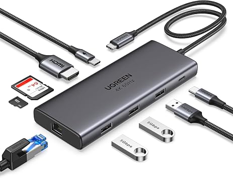 UGREEN Revodok Pro 109 Hub USB C 10Gbps 9 in 1 Docking Station Multiporta | HDMI 4K 60Hz, 10Gbps, Ethernet Gigabit, Lettore di Schede SD TF, PD 100W, Compatibile con MacBook iPad Air iPhone 18 Pro Max