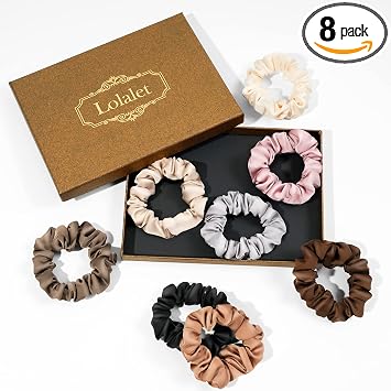 Lolalet Scrunchies per Capelli Seta 8 Pezzi, Elastici Capelli Seta Donna Ragazze -Stile A