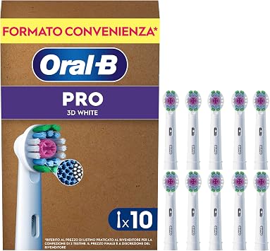 Oral-B Testine di Ricambio Pro, 3D White, Bianche, 10 Ricambi | 10 Testine di Ricambio per Spazzolino Elettrico. Sbiancanti, Originali, Pulizia Denti Efficace