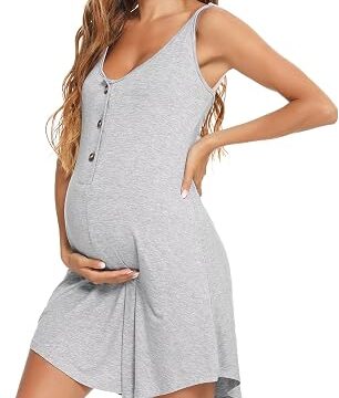 Aseniza Camicia da Notte Premaman Cotone, Pigiama maternità con Funzione Allattamento Camicie da Notte Parto Ospedale con Scollo A V