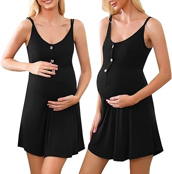 Aseniza Camicia da Notte Premaman Cotone, Pigiama maternità con Funzione Allattamento Camicie da Notte Parto Ospedale con Scollo A V