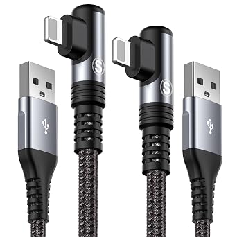 Cavo iPhone 90 Gradi [2 Pezzi 2m] Cavo Lightning,MFi Certified,filo iphone | Nylon Braided,Cavo Lightning USB per iPhone 14/13/12/11/Pro/Pro Max/X/XS/XS Max/XR/8/8 Plus/7/7 Plus/6s/6s Plus/6/6 Plus/5/5c