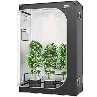 VEVOR Tenda da Coltivazione Idroponica in Mylar 2000D Alta Riflettente con Finestra di Osservazione 122x61x183 cm, Borsa degli Attrezzi e Vassoio da Pavimento per la Coltivazione di Piante da Interno