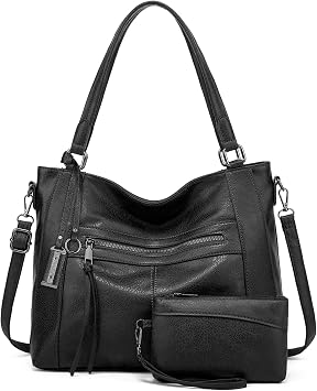 BAIGIO Borsa Donna Grande con Portafogli Borsa Tracolla Donna | Pelle PU Tote Bag Borsetta Borsa Lavoro Donna Borse per Shopping Viaggi Ufficio, Nero
