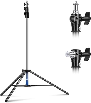 NEEWER Cavalletto Ammortizzato ad Aria da 2,8m,Treppiede in Metallo con Perno Reversibile da 1/4″ a 3/8″,Interfaccia di Montaggio a 3 Vie e Manopole di Bloccaggio in Metallo,Carico Max 2,5kg, ST-280AC