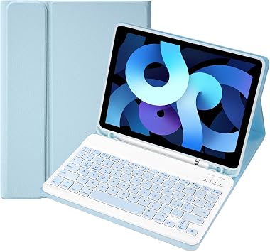 SOPPY Custodia con Tastiera per iPad Air 11 pollici (M3 2025 / M2 2024) e Air 4a/5a Gene e iPad Pro 11 pollici (1a/2a/3a/4a), Cover con Tastiera Staccabile, con Slot per Penna Stilo, Azzurro